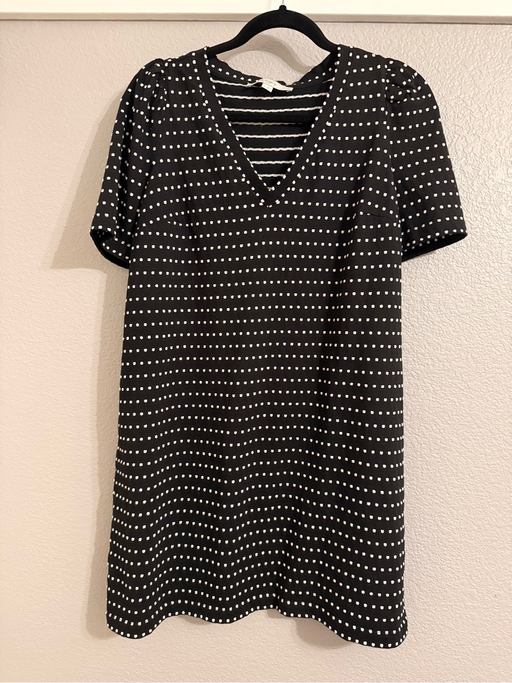 LOFT Black and White Polka Dot V-Neck Mini Dress
